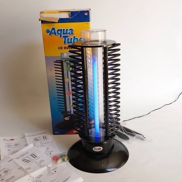 VINTAGE AQUA TUBE CD HOLDER BNIP Lava Lamp CD holder Holds 36 CDs WORKS - Picture 1 of 9